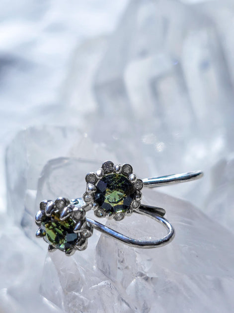Brilliant Cut Moldavite Earrings, Chlum, 0.4g
