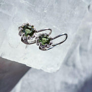 Brilliant Cut Moldavite Earrings, Chlum, 0.4g