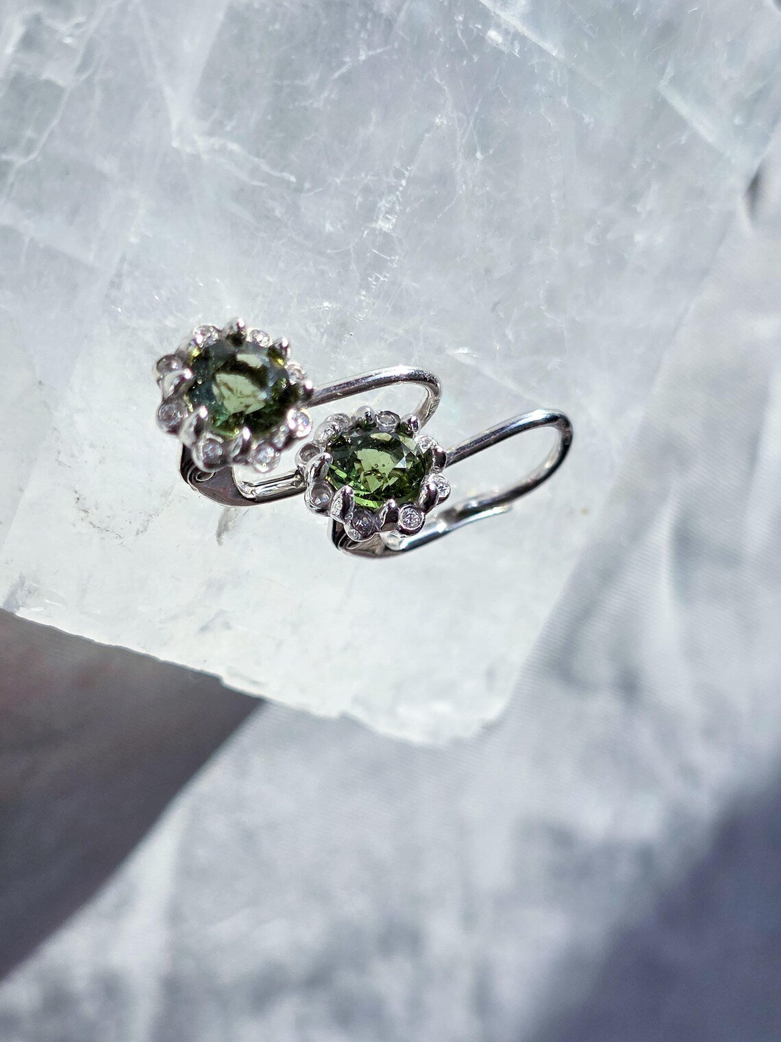 Brilliant Cut Moldavite Earrings, Chlum, 0.4g