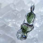 Moldavite & Herkimer Diamond Pendant, Chlum, 2.40g