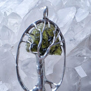 Olive-Green Moldavite Tree Pendant, Chlum, 2g