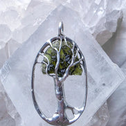 Olive-Green Moldavite Tree Pendant, Chlum, 2g