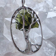 Olive-Green Moldavite Tree Pendant, Chlum, 2g