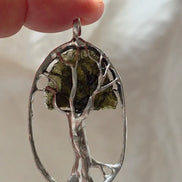 Olive-Green Moldavite Tree Pendant, Chlum, 2g