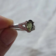 Elegant Faceted Cut Moldavite Ring, Chlum, 0.45g