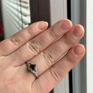 Elegant Faceted Cut Moldavite Ring, Chlum, 0.45g