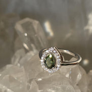 Pear-Cut Faceted Moldavite Ring, Chlum, 0.45g