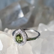Pear-Cut Faceted Moldavite Ring, Chlum, 0.45g