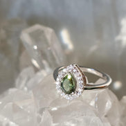 Pear-Cut Faceted Moldavite Ring, Chlum, 0.45g