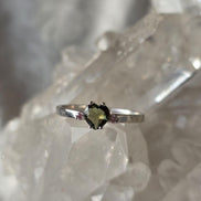 Briolette Heart Cut Moldavite Ring, Chlum, 0.25g