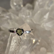 Briolette Heart Cut Moldavite Ring, Chlum, 0.25g