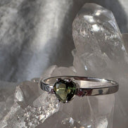 Briolette Heart Cut Moldavite Ring, Chlum, 0.25g