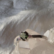 Briolette Heart Cut Moldavite Ring, Chlum, 0.25g