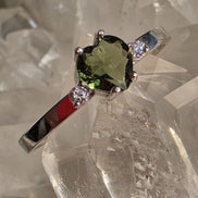 Briolette Heart Cut Moldavite Ring, Chlum, 0.25g