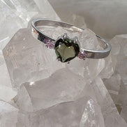 Briolette Heart Cut Moldavite Ring, Chlum, 0.25g