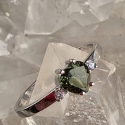 Briolette Heart Cut Moldavite Ring, Chlum, 0.25g
