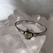 Briolette Heart Cut Moldavite Ring, Chlum, 0.25g