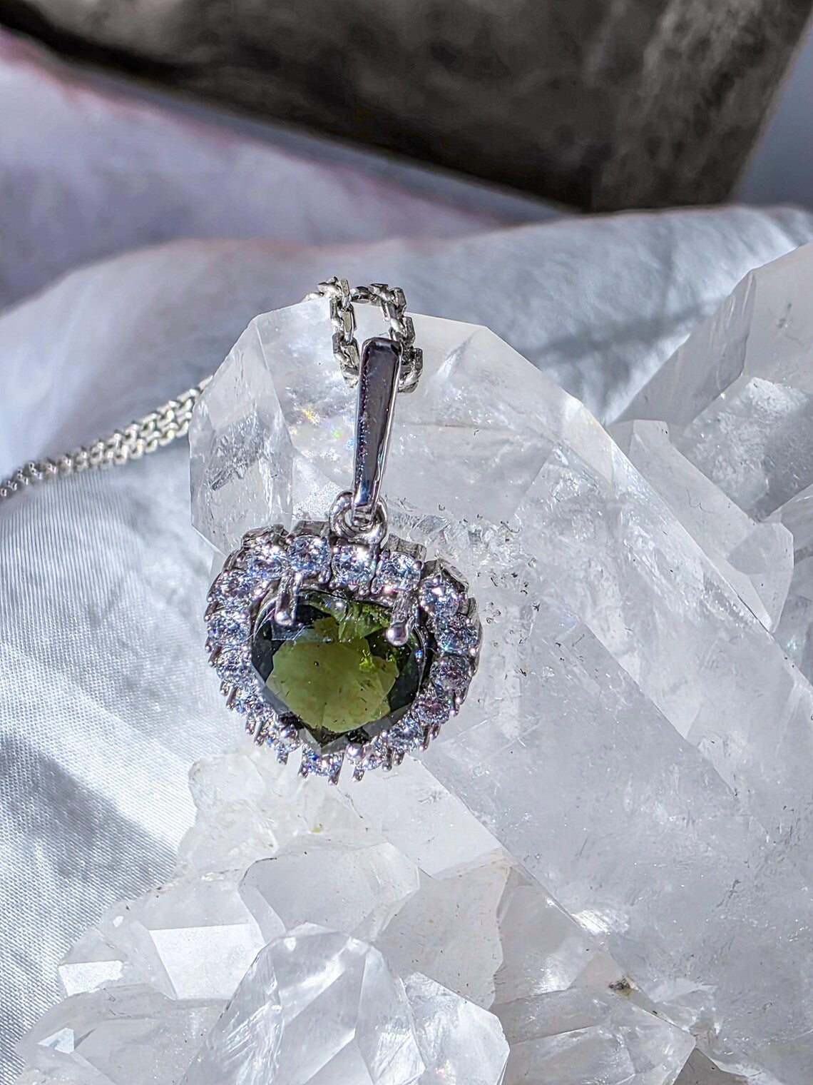 Delicate Moldavite Heart Pendant, Chlum, 0.4g