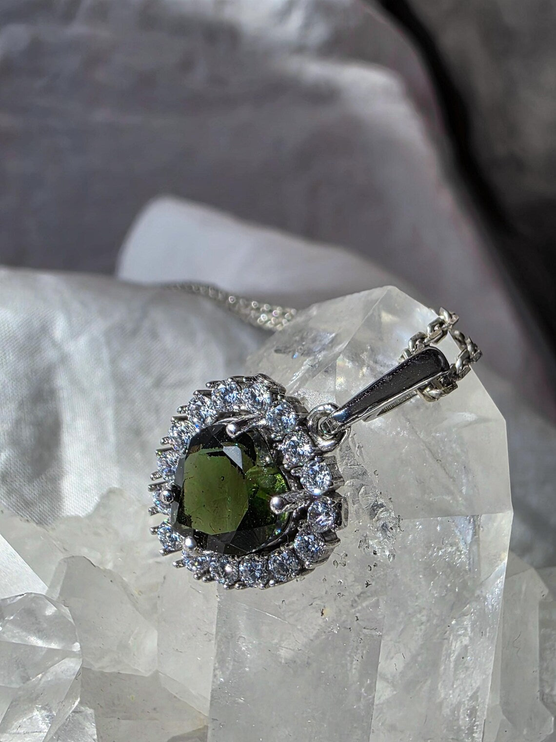 Delicate Moldavite Heart Pendant, Chlum, 0.4g