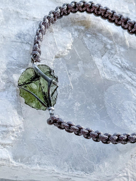 Moldavite Bracelet, Chlum, 0.9g, Silver Nylon Cord