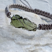 Moldavite Bracelet, Chlum, 0.9g, Silver Nylon Cord