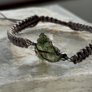 Moldavite Bracelet, Chlum, 0.9g, Silver Nylon Cord