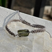 Moldavite Bracelet, Chlum, 0.9g, Silver Nylon Cord