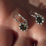 Brilliant Cut Moldavite Earrings, Chlum, 0.4g