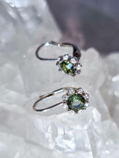 Brilliant Cut Moldavite Earrings, Chlum, 0.4g
