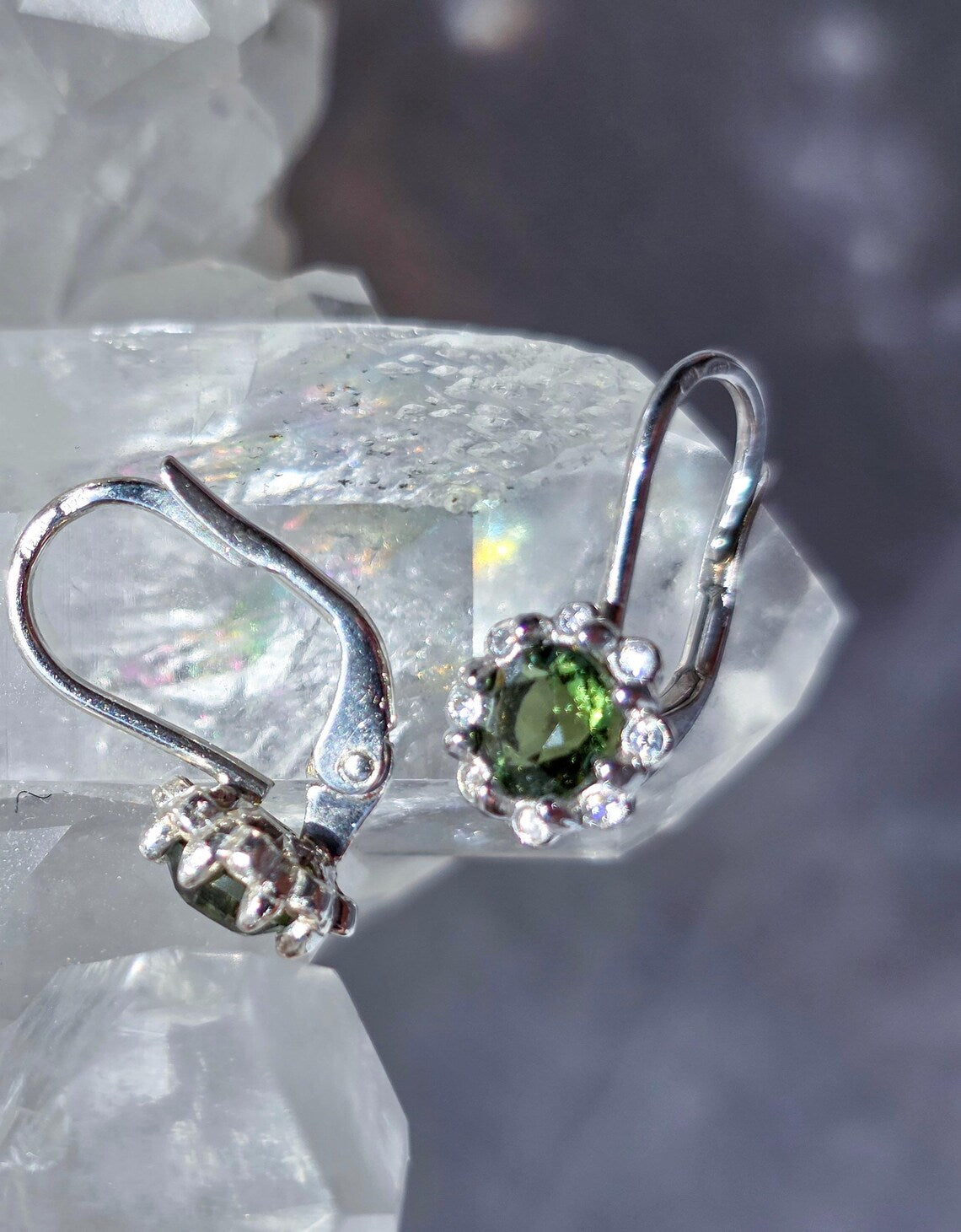Brilliant Cut Moldavite Earrings, Chlum, 0.4g