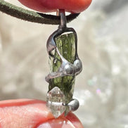 Moldavite & Herkimer Diamond Pendant, Chlum, 2.40g