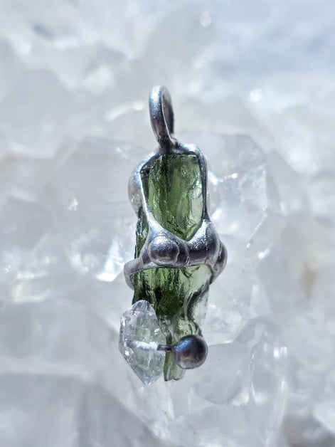 Moldavite & Herkimer Diamond Pendant, Chlum, 2.40g