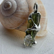Moldavite & Herkimer Diamond Pendant, Chlum, 2.40g