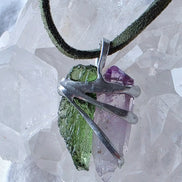 Harmony Pendant Moldavite & Amethyst, Nesměň, 0.95g