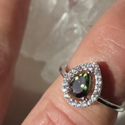 Pear-Cut Faceted Moldavite Ring, Chlum, 0.45g