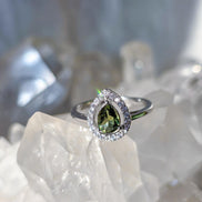 Pear-Cut Faceted Moldavite Ring, Chlum, 0.45g