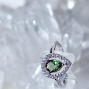 Pear-Cut Faceted Moldavite Ring, Chlum, 0.45g