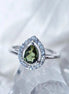 Pear-Cut Faceted Moldavite Ring, Chlum, 0.45g