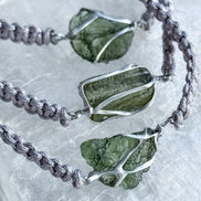 Moldavite Bracelet, Chlum, 0.9g, Silver Nylon Cord