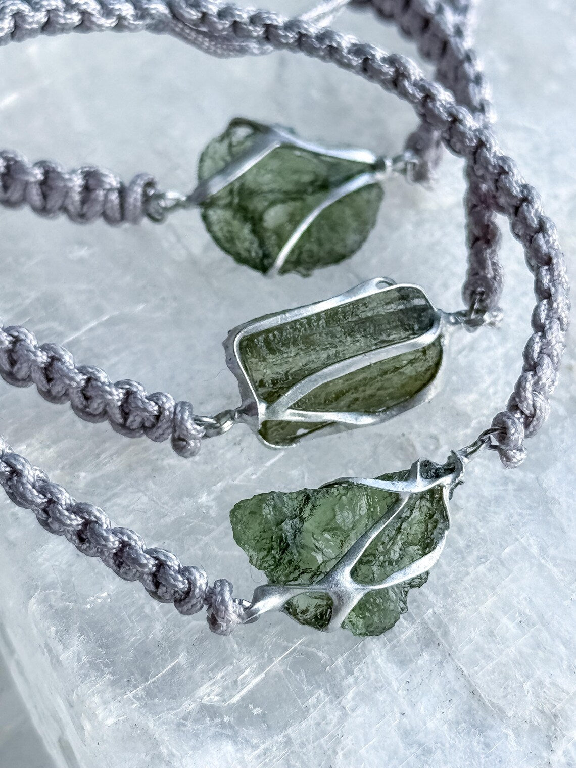 Moldavite Bracelet, Chlum, 0.9g, Silver Nylon Cord