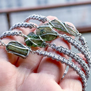Moldavite Bracelet, Chlum, 0.9g, Silver Nylon Cord