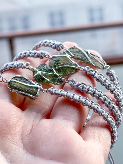 Moldavite Bracelet, Chlum, 0.9g, Silver Nylon Cord
