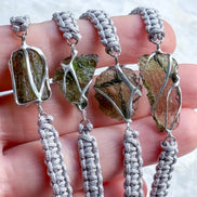 Moldavite Bracelet, Chlum, 0.9g, Silver Nylon Cord