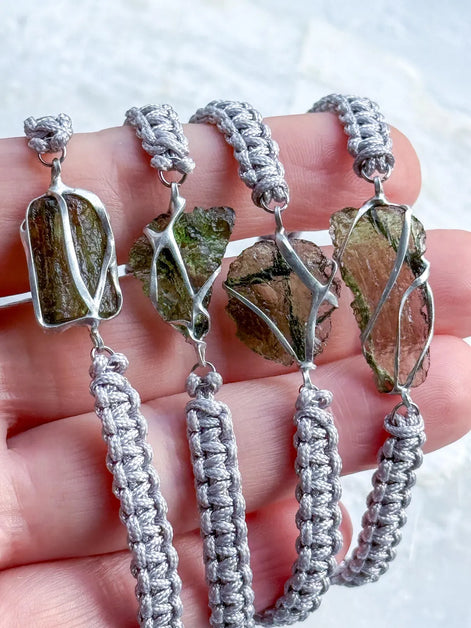 Moldavite Bracelet, Chlum, 0.9g, Silver Nylon Cord
