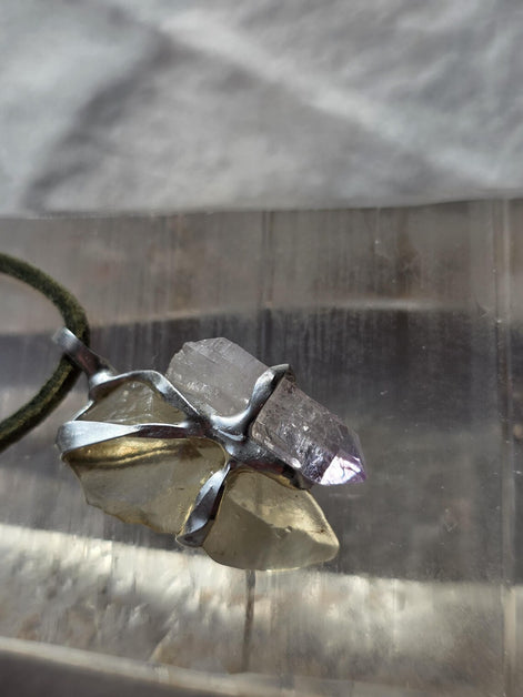 Libyan Desert Glass & Amethyst Pendant, 1.74g