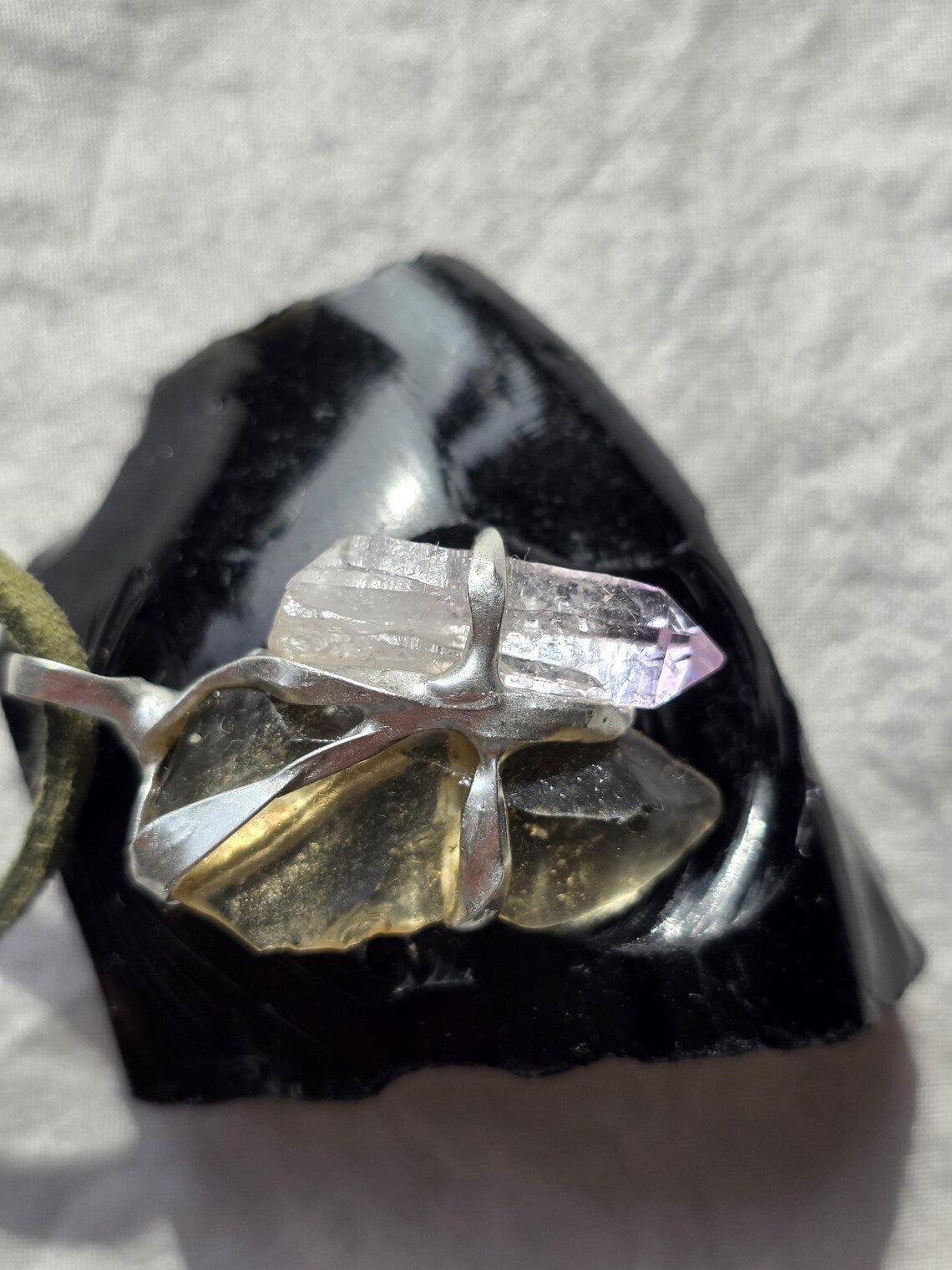 Libyan Desert Glass & Amethyst Pendant, 1.74g