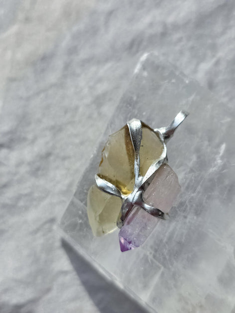 Libyan Desert Glass & Amethyst Pendant, 1.74g