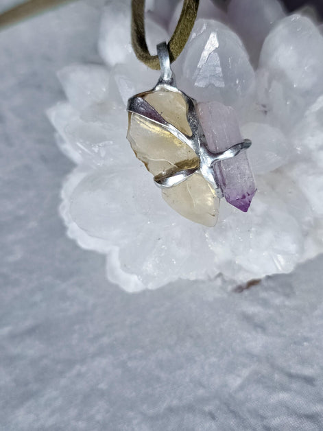 Libyan Desert Glass & Amethyst Pendant, 1.74g