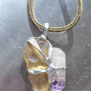 Libyan Desert Glass & Amethyst Pendant, 1.74g
