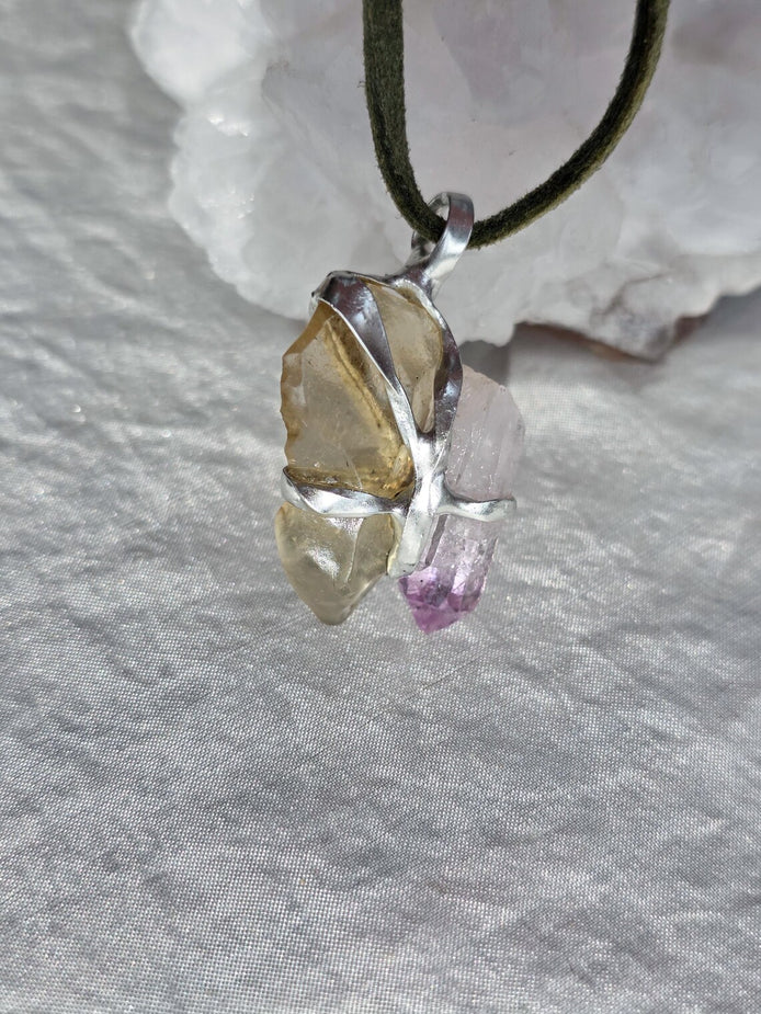 Libyan Desert Glass & Amethyst Pendant, 1.74g